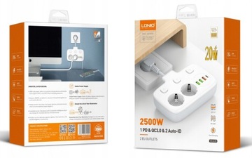 Удлинитель LDNIO 2 розетки переменного тока 3xUSB 1xUSB-C