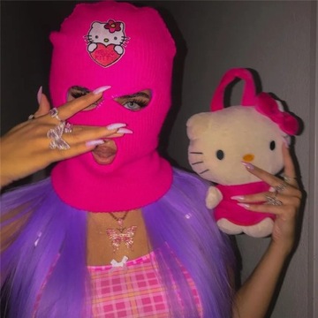 Зимняя лыжная маска-балаклава с 3 отверстиями Harajuku Y2k Pink
