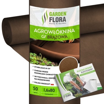 AGROWŁÓKNINA NA CHWASTY GF 1,6x80M BRĄZOWA AGROTKANINA ANTYCHWASTOWA 50G