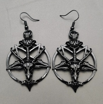 Kolczyki Wiszące Pentagram Głowa Kozy Piercing Goth Wicca Czarne