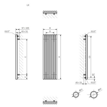 Kolorowy podokienny grzejnik pokojowy ROLO ROOM 50 x 119