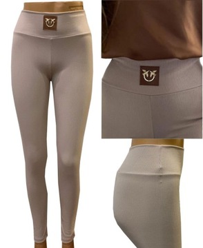 LEGGINSY ZŁOTE JASKÓŁKI PRĄŻKOWANE GETRY PTASZKI FITNESS PIMKO PRĄŻEK S