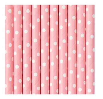 Бумажные трубочки - Темно-розовые с белыми точками - 19,5 см - 10 шт.