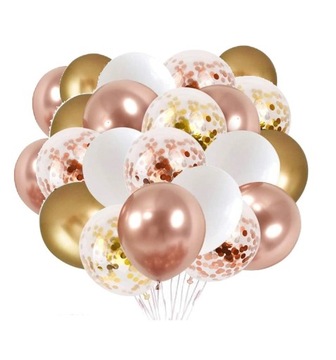 Balony ZŁOTE BIAŁE ROSE GOLD z konfetti