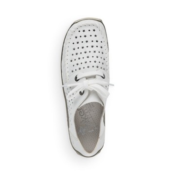 RIEKER buty, półbuty białe skórzane damskie L1716