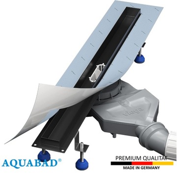 Линейный слив Aquabad черный 60 см Slim, узкий, с сифоном Viega