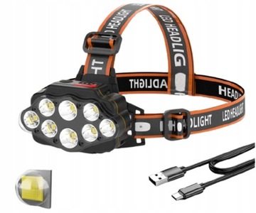 LATARKA CZOŁOWA 8 x LED LAMPKA CZOŁÓWKA AKUMULATOR