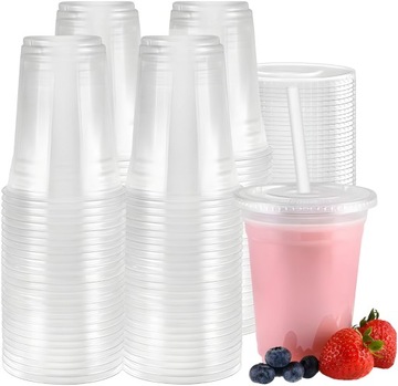 Kubki Shake PET 300ml z Wieczkiem Płaskim 50szt Plastikowe Jednorazowe