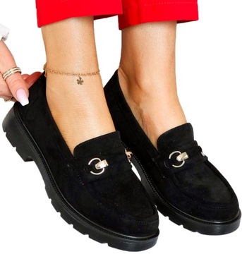 Czarne Zamszowe Mokasyny Na Grubej Podeszwie Basic 38