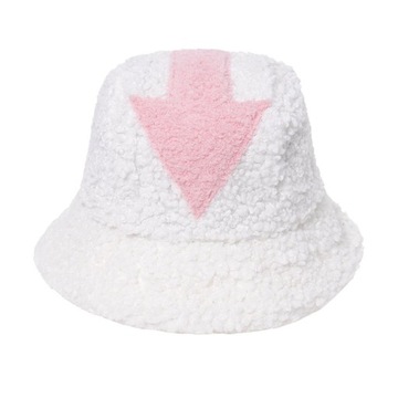 ch-Warm Lambs Wool Bucket Hat for Women Men pink
