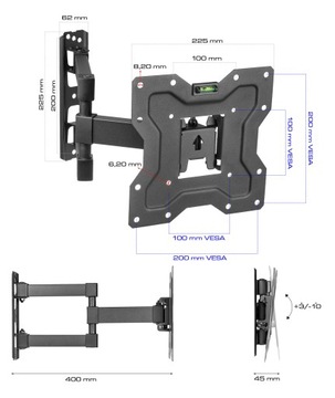 ПОДВИЖНАЯ НАКЛОННАЯ ВЕШАЛКА ДЛЯ ТЕЛЕВИЗОРА 43 ДЮЙМА, 35 КГ