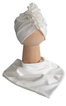 Zestaw Czapka Turban + Chusta Ecru 40-43cm Zima