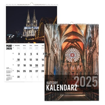 KALENDARZ ŚCIENNY 2025 A3 KATEDRY KOŚCIOŁY PREZENT ŚWIĘTA MIKOŁAJ DZIECKA
