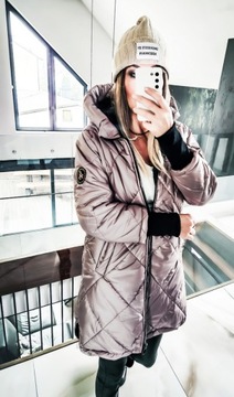 KURTKA DAMSKA PŁASZCZ PIKOWANA DŁUGA ASYMETRYCZNA 46