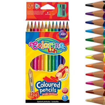Kredki ołówkowe trójkątne 12 + 2 kolory Colorino