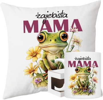 KUBEK + PODUSZKA prezent dla MAMY Żajebista Mama ZESTAW NA DZIEŃ MAMY