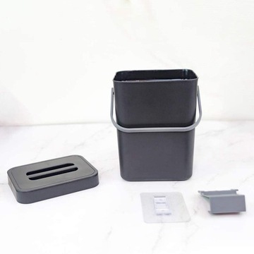 Wiszący kosz na śmieci Mały kuchenny pojemnik na odpady Szafka Mini Czarny 3L Średni