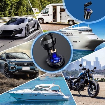 ŁADOWARKA SAMOCHODOWA USB C 12V/24V 45W Z WOLTOMIERZEM LED DO MOTOCYKLA
