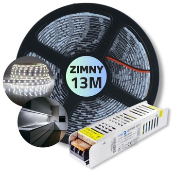 ZESTAW 13m Taśma pasek listwa LED SMD biały zimny z zasilaczem 12V