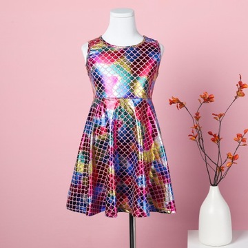 Moda dziecięca Sukienki bez rękawów Rybie łuski Prints Casual Retro B468-13
