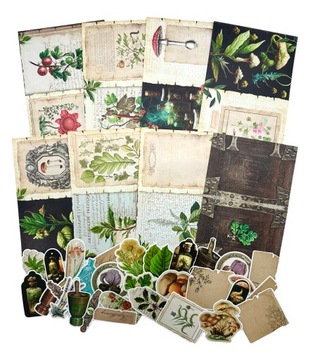 ZESTAW DO SCRAPBOOKINGU PAPIERY NAKLEJKI 38 SZT KWIATY KWIATKI ROŚLINY