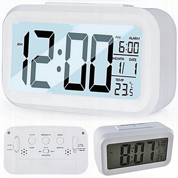 BUDZIK CYFROWY ZEGAR ZEGAREK LED TERMOMETR KALENDARZ PODŚWIETLENIE 12/24H
