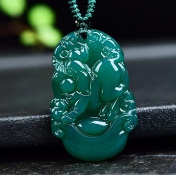 Natural Green Agate Jade Chinese Zodiac Pendant Necklace Fashion Charm