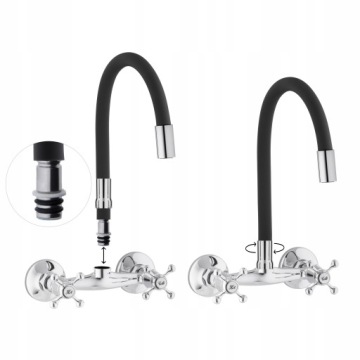 Гибкий черный настенный кухонный смеситель