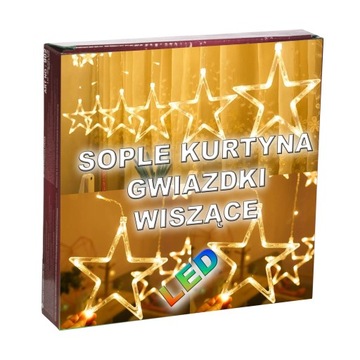 PIĘKNE LAMPKI LED GWIAZDKI KURTYNA SOPLE GIRLANDA
