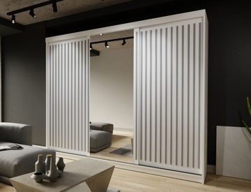BIAŁA SZAFA IMBIR 250x216x62 LUSTRO LAMELKI LOFT