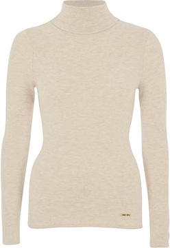 River Island Klasyczny Damski Gładki Beżowy Lekki Sweter Kobiecy Golf XS 34