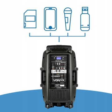 Мобильная звуковая система 12 дюймов, 600 Вт, 2 микрофона УВЧ, USB BT