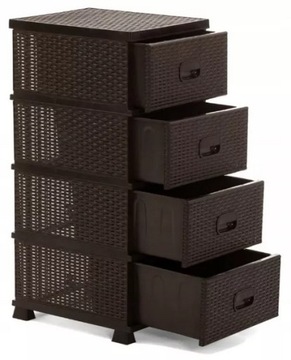 ПЛАСТИКОВЫЙ ШКАФ С 4 ЯЩИКАМИ ДЛЯ ВАННОЙ КОМНАТЫ КОРИЧНЕВЫЙ РОТАНГ M1