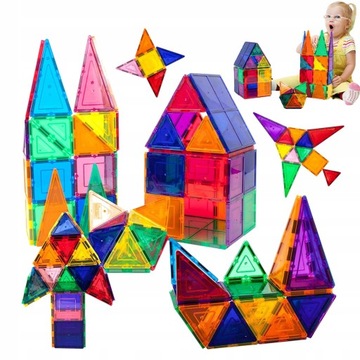 KLOCKI MAGNETYCZNE ZABAWKA KONSTRUKCYJNA DLA DZIECKA MAGNETIC TILES 34 EL
