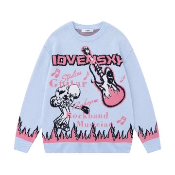 Rock and Roll Anime Flame Jacquard Pullover Men Fa