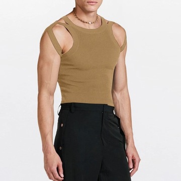 Fashion Streetwear Men Summer Sleeveless Solid Tan