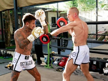 ŁAPY TRENERA TARCZE TRENINGOWE BOKSERSKIE SKÓRA NATURALNA BUSHIDO 2 SZTUKI