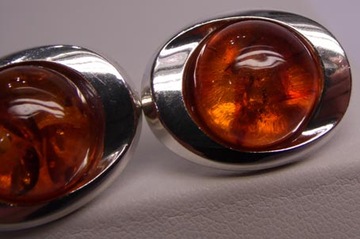 Серебряные запонки с янтарем - полусферы