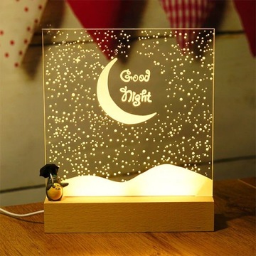 3d Acrylic Wooden Base Wood Led Night Light Diy~8014