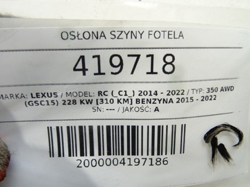 KRYT ŽELEZNICI SEDADLA 72127-53050 LEXUS RC 350 AWD 228 KW 310KM