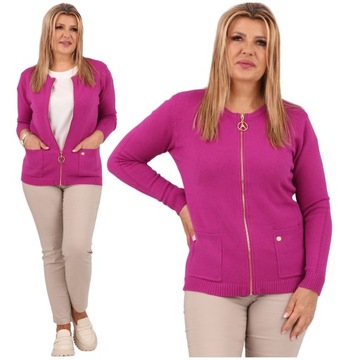 SWETER DAMSKI ROZPINANY DUŻE ROZMIARY NARZUTKA PROSTY BASIC Z KIESZENIAMI