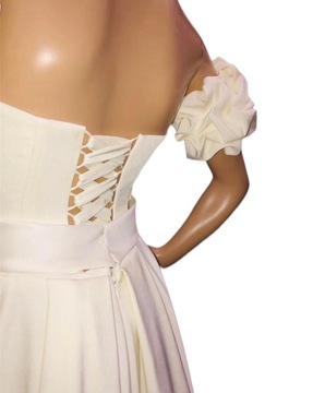 Piękna suknia ślubna z gorsetem bufkami śmietankowa klasyczna S/M