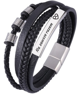 Кожаный браслет для ПАПЫ с ГРАВИРОВКОЙ, сталь 316Л.