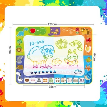 ВОДЯНОЙ КОВРИК ДЛЯ ЖИВОПИСИ И РИСОВАНИЯ 120х90 ШТАМПЫ ФОРМА НАБОР РУЧЕК XXL