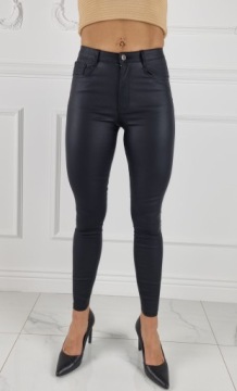 Женские - Модные брюки - Тканые - Кожаные - Черные - Матовые пуш-ап