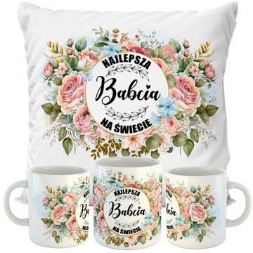 ZESTAW PODUSZKA + KUBEK NAJLEPSZA BABCIA NA ŚWIECIE DZIEŃ BABCI PREZENT