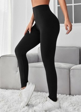 SHEIN LEGGINSY DLA NISKICH CZARNE DŁUGIE L V9A