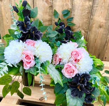 УНИКАЛЬНЫЙ НАБОР искусственных цветов Букет + Оформление букета на могильный памятник