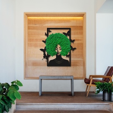 Украшение с мхом мохом мохом ЖЕНЩИНА афро из мха, живой образ