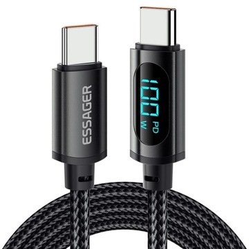 ESSAGER 2m. Kabel Typ C USB C 100W wyświetlacz LCD do Samsung Huawei 200cm